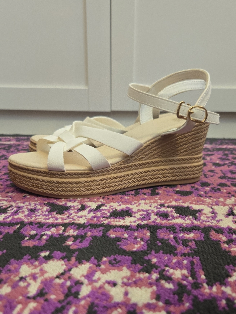 White Wedge Sandals with Ankle Strap - Women